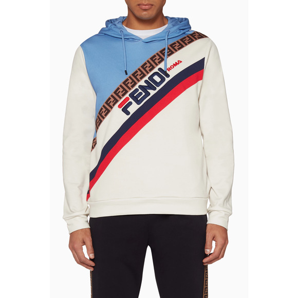 Fendi Roma Mania Fila All Over Logo White Blue Red Sweatshirt Hoodie Large L - Picture 3 of 16